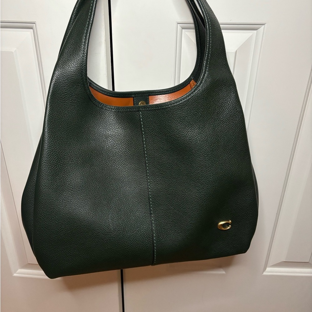 Chic forest green Leather Tote Bag